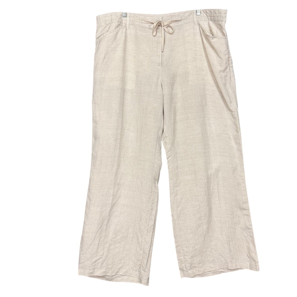 Lane Bryant Wide Leg Pants Womens 18/20 Beige Linen Blend Pinstripe Trousers NWT